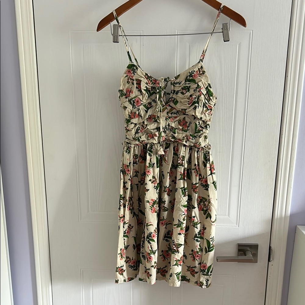 Japna Cream and Green Spaghetti Strap Sundress (Adjustable Straps)